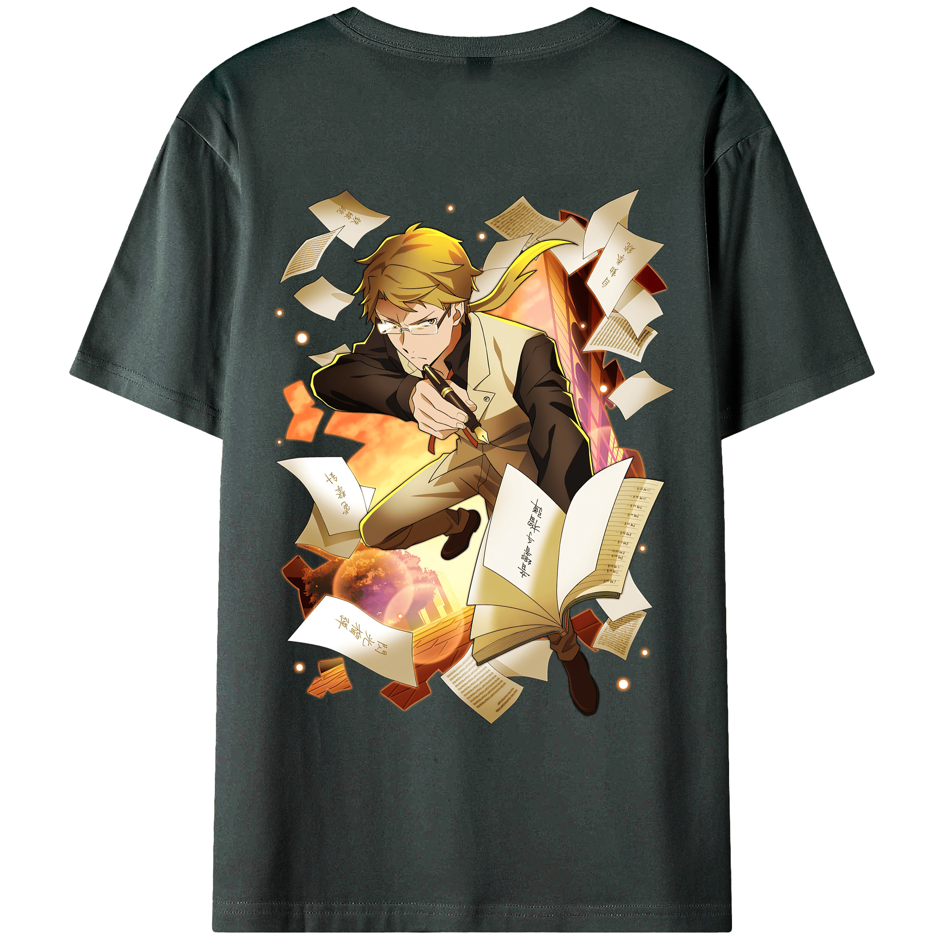 （画像用） 文豪ストレイドッグス Bungo Stray Dogs 綿100％ メンズ半袖Tシャツ（バックプリント） 通気性